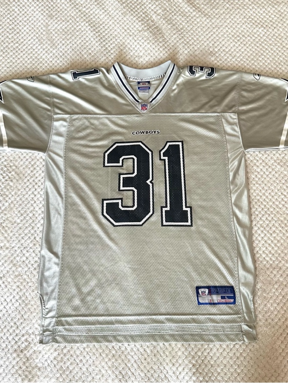 Reebok Cowboys #31 Silver and Black Mesh Football Jersey - Men's
